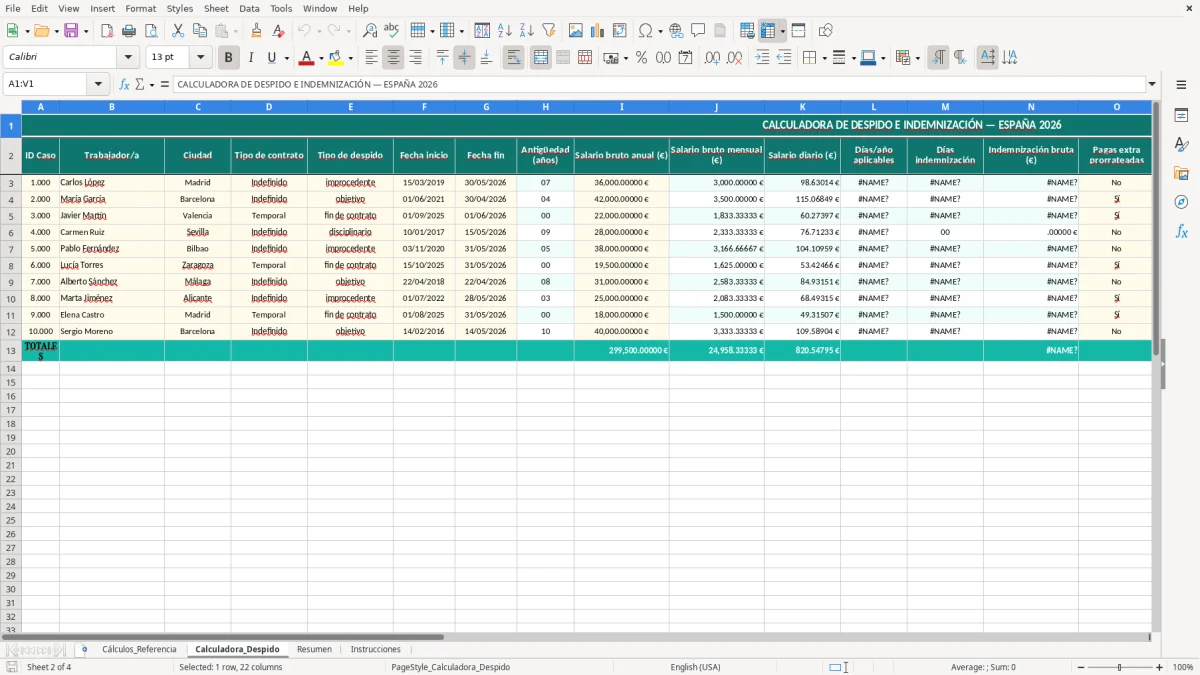 Captura 2: hoja Calculadora_Despido - Plantilla Excel plantilla calculadora despido excel gratis
