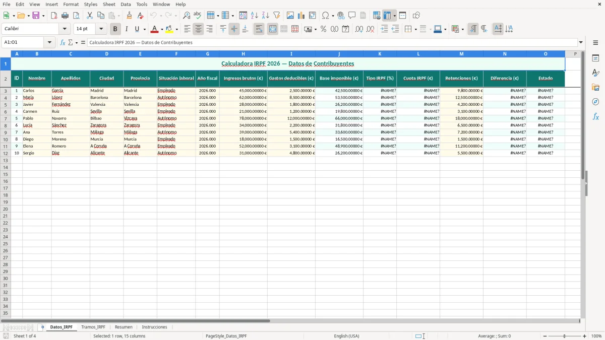 Captura 1: hoja Datos_IRPF - Plantilla Excel plantilla calculadora irpf excel gratis