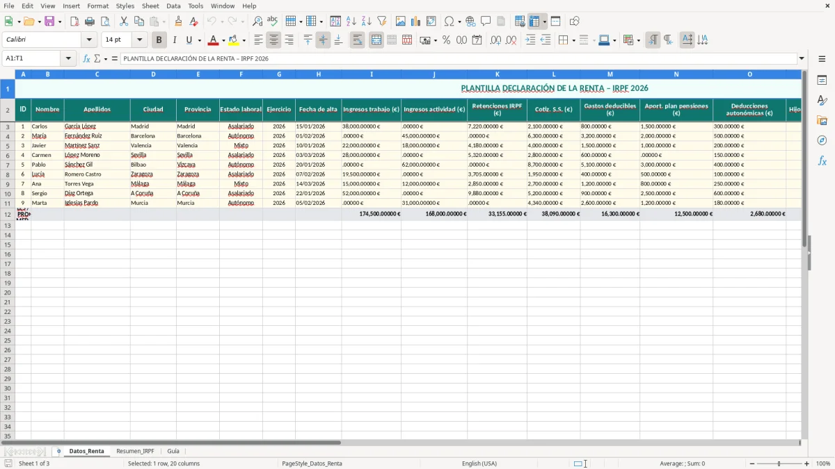 Captura 1: hoja Datos_Renta - Plantilla Excel plantilla declaración renta excel gratis