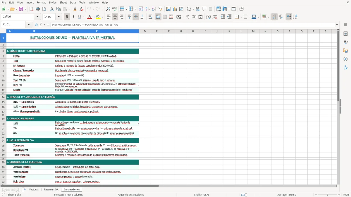 Captura 3: hoja Instrucciones - Plantilla Excel plantilla iva trimestral excel gratis