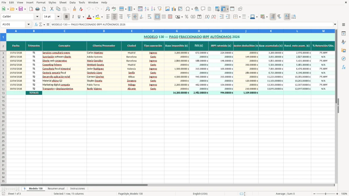 Captura 1: hoja Modelo 130 - Plantilla Excel plantilla modelo 130 excel gratis