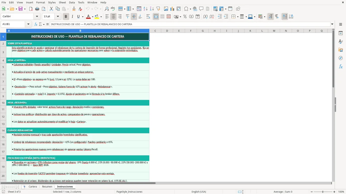 Captura 3: hoja Instrucciones - Plantilla Excel plantilla rebalanceo cartera excel gratis
