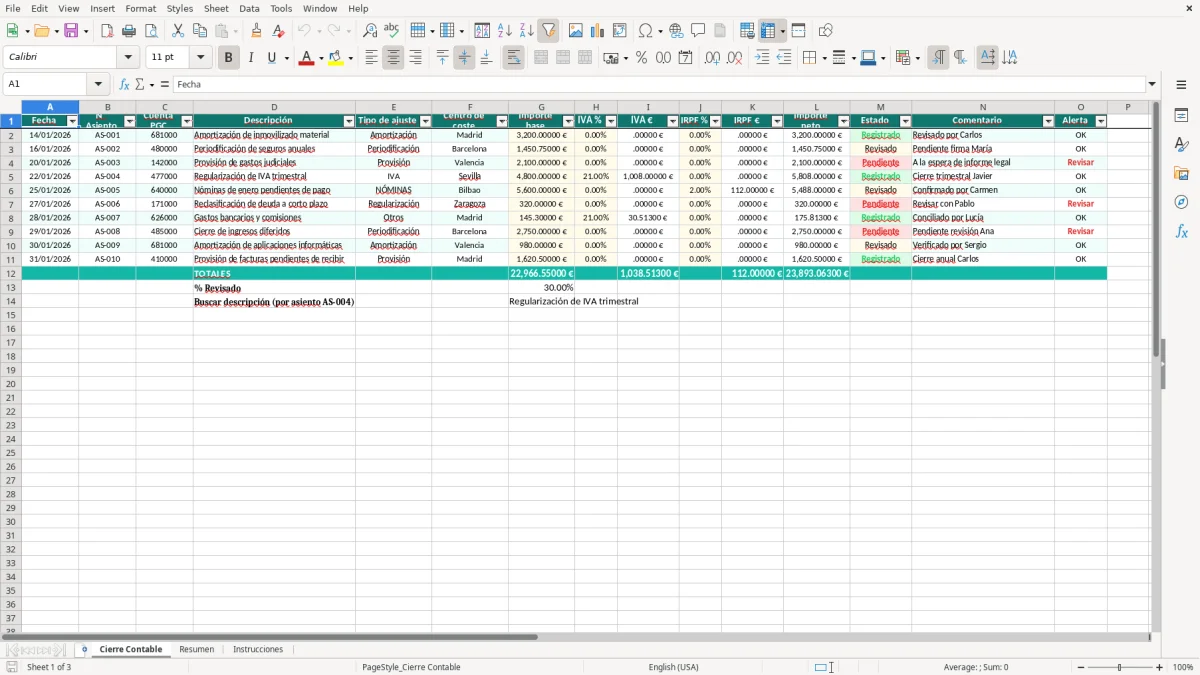 Captura 1: hoja Cierre Contable - Plantilla Excel plantilla cierre contable excel gratis