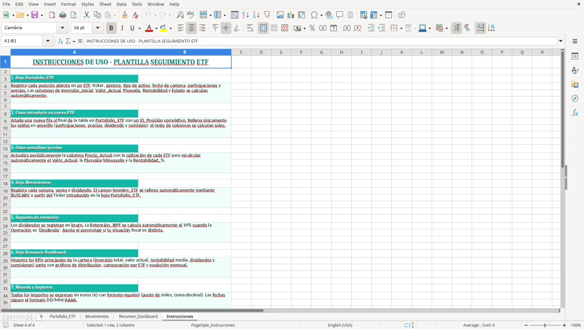 Captura 4: hoja Instrucciones - Plantilla Excel plantilla seguimiento etf excel gratis