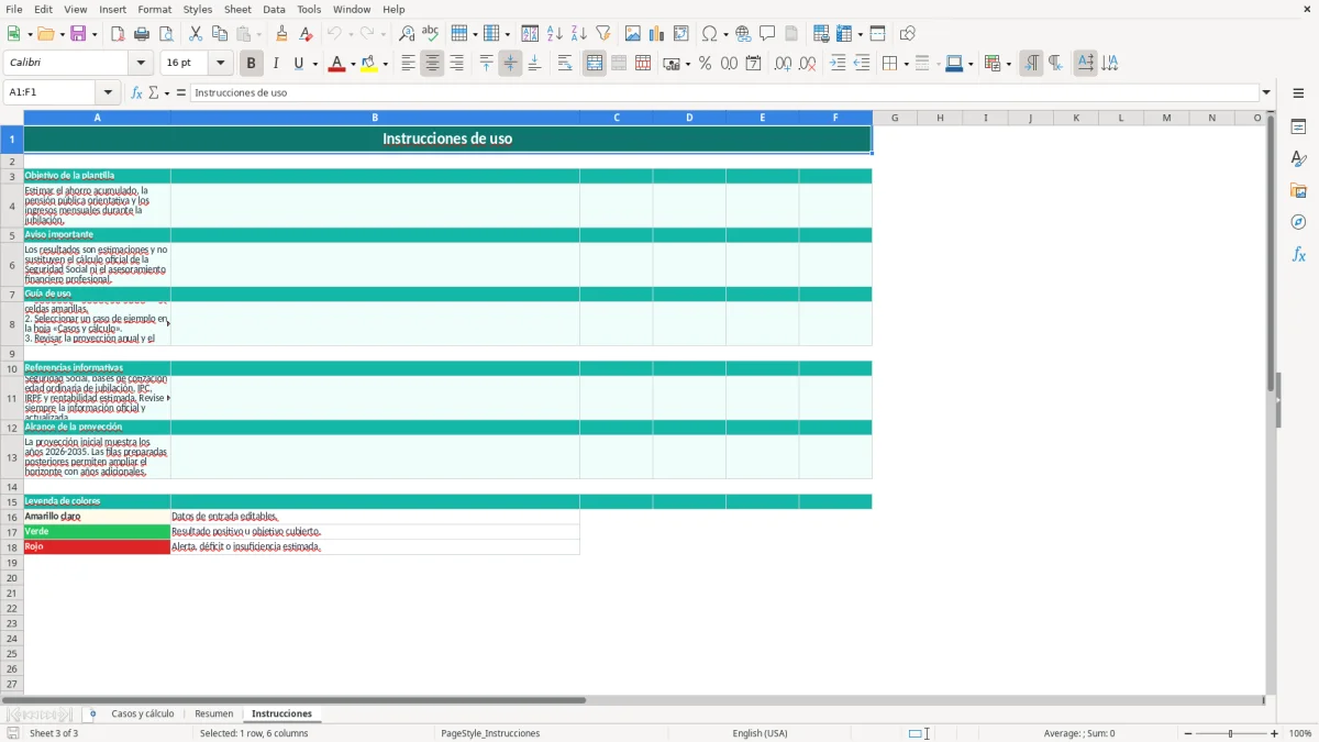 Captura 3: hoja Instrucciones - Plantilla Excel plantilla calculadora jubilación excel gratis