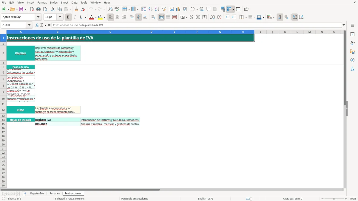 Captura 3: hoja Instrucciones - Plantilla Excel plantilla iva soportado repercutido excel gratis