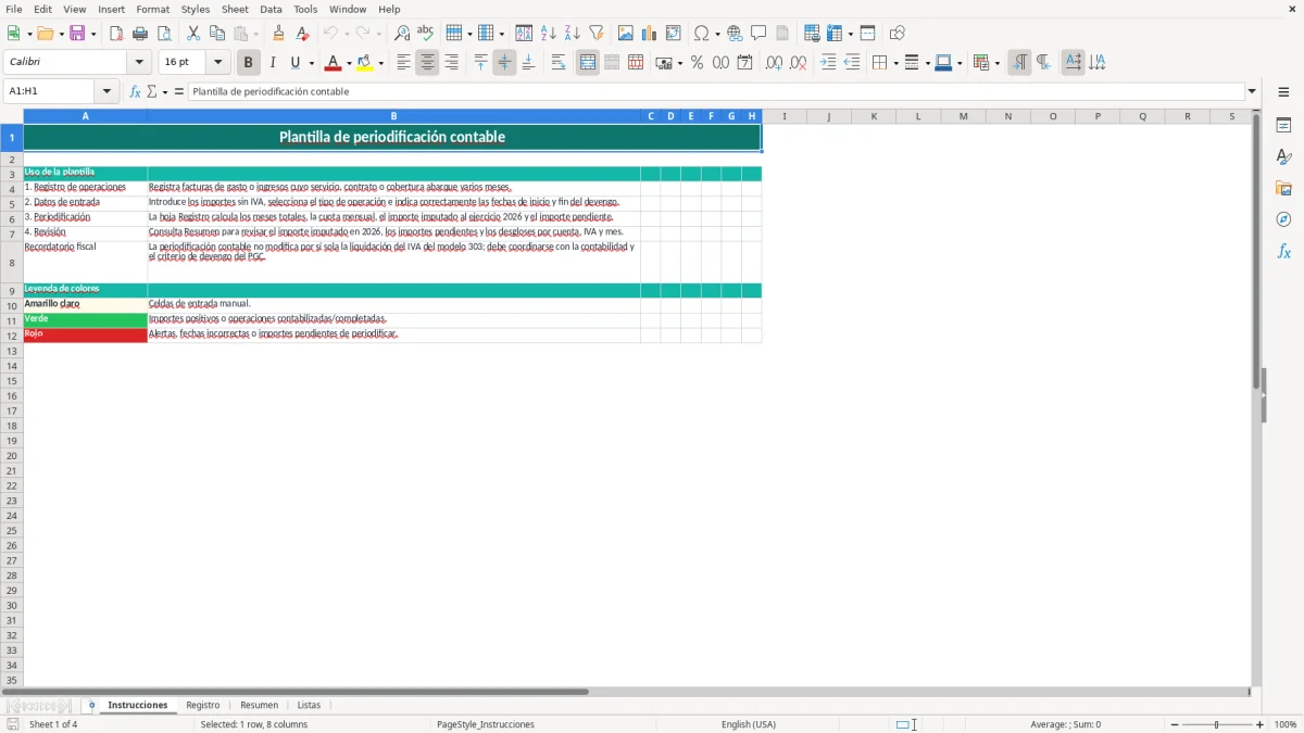 Captura 1: hoja Instrucciones - Plantilla Excel plantilla periodificación contable excel gratis