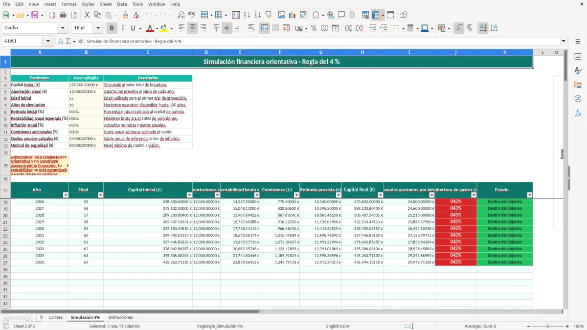Captura 2: hoja Simulación 4% - Plantilla Excel plantilla regla del 4 por ciento excel gratis