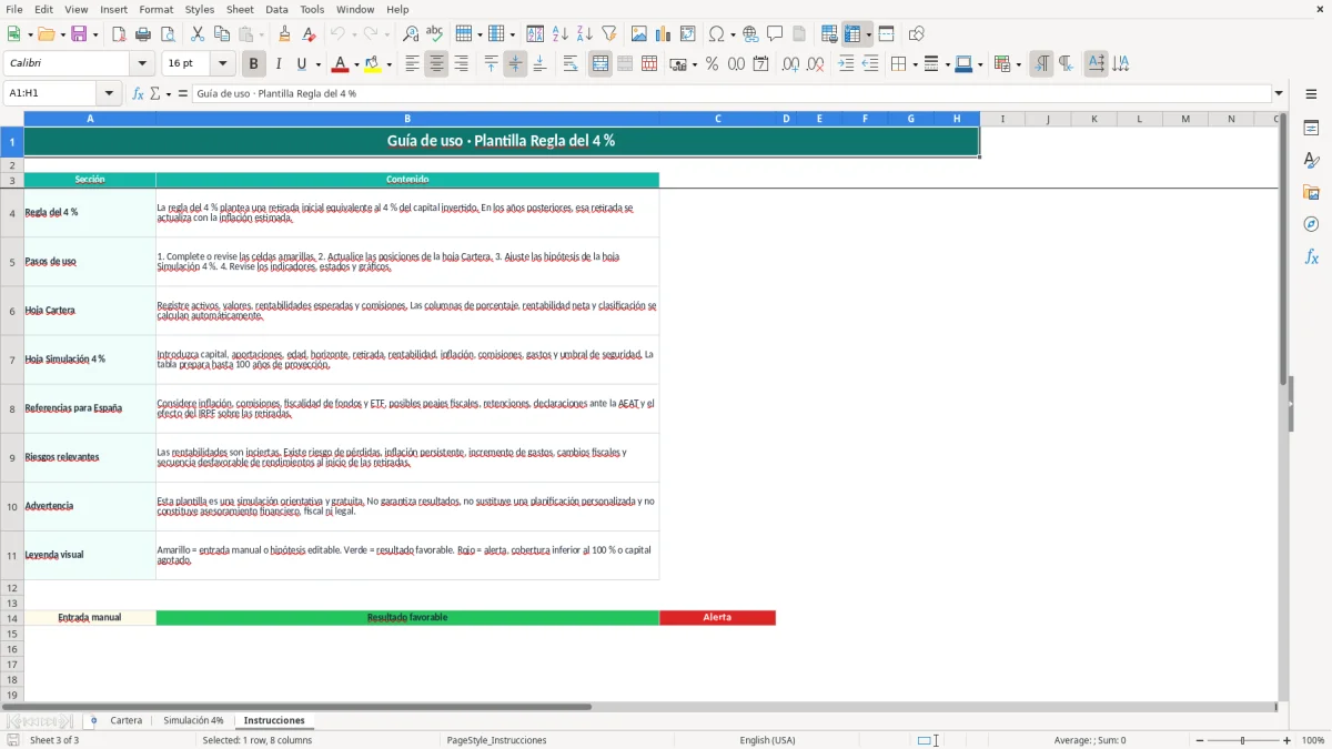 Captura 3: hoja Instrucciones - Plantilla Excel plantilla regla del 4 por ciento excel gratis