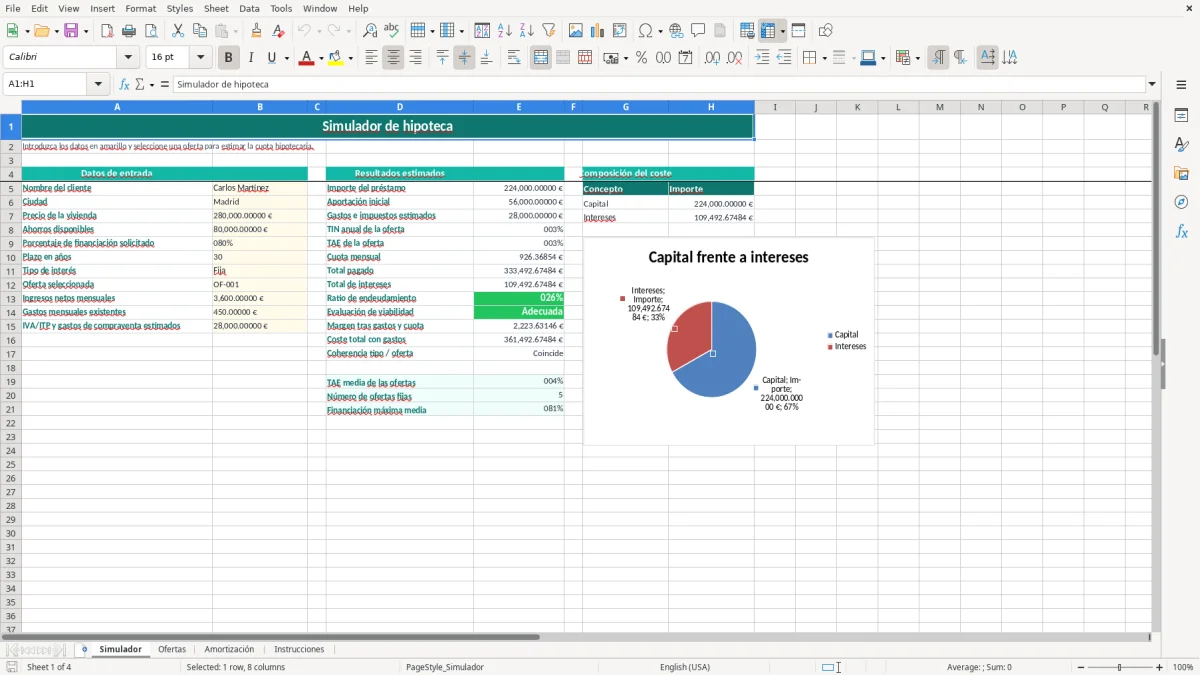 Captura 1: hoja Simulador - Plantilla Excel plantilla simulador hipoteca excel gratis