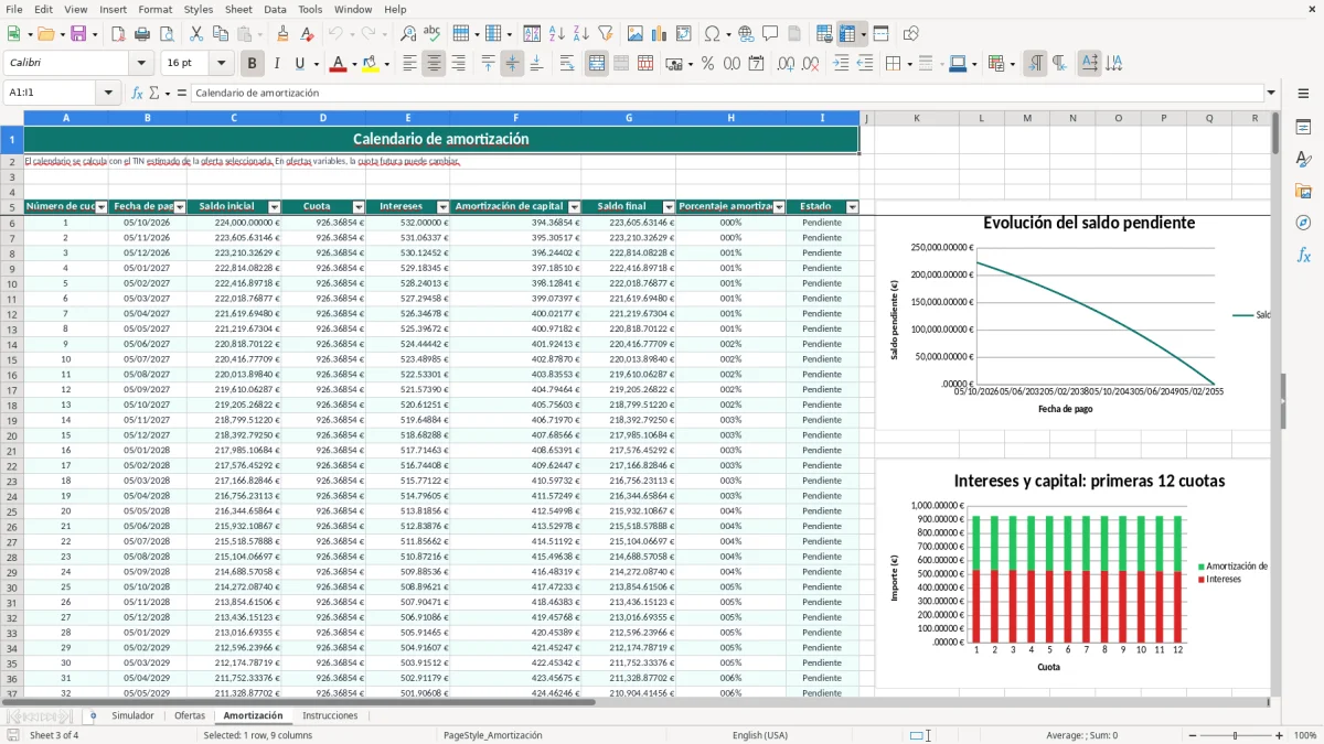 Captura 3: hoja Amortización - Plantilla Excel plantilla simulador hipoteca excel gratis